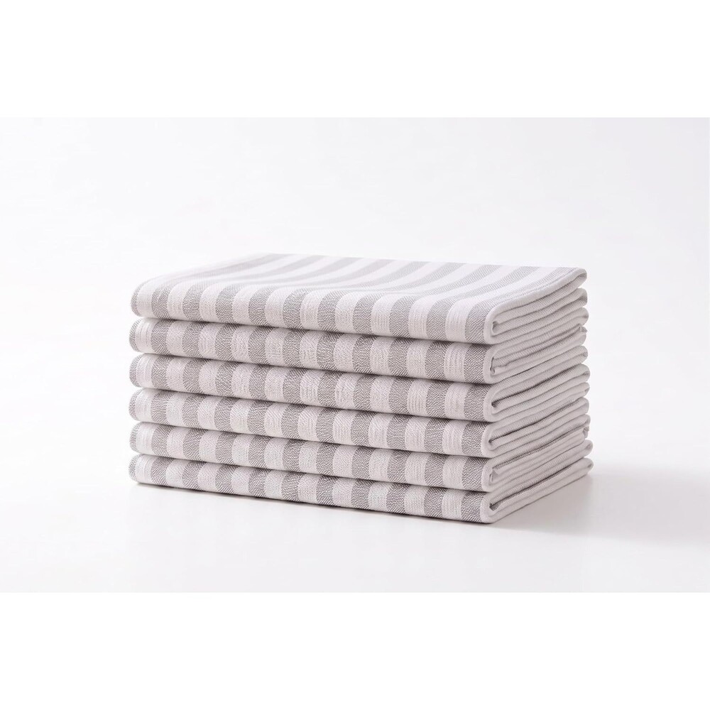 SYDR Cotton Striped Cloth Napkins 6 Pack 18x18 Gray Reusable Washable Table